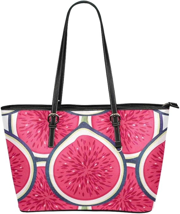 Amazon.com: Tote Shoulder Bag Pink Green Half-cut Figs Leather Hand