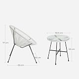 SONGMICS Garden Patio Set 3 Pieces Acapulco Chair Glass Top Table White view 5