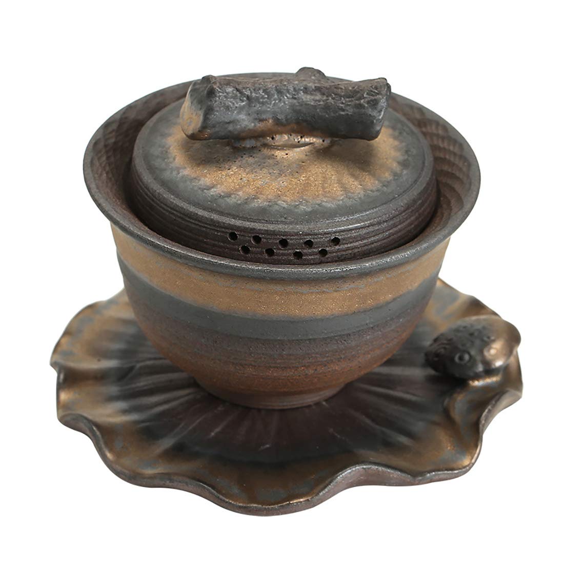 MULHUEHandmade Ceramic/Pottery Teacup 5.8oz/170ml Gaiwan Vintage Tea Cup Comprised of Cup, Saucer and Lid Sancai wan tea set teapot kungfu tea set