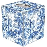 Blue Italian Toile Paper Mache Tissue Box Cover