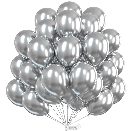 PartyWoo Metallic Silver Balloons, 50 pcs 12 Inch Silver Metallic Balloons, Silver Balloons for Balloon Garland or Arch as Wedding Decorations, Birthday Decorations, Party Decorations, Silver-G102