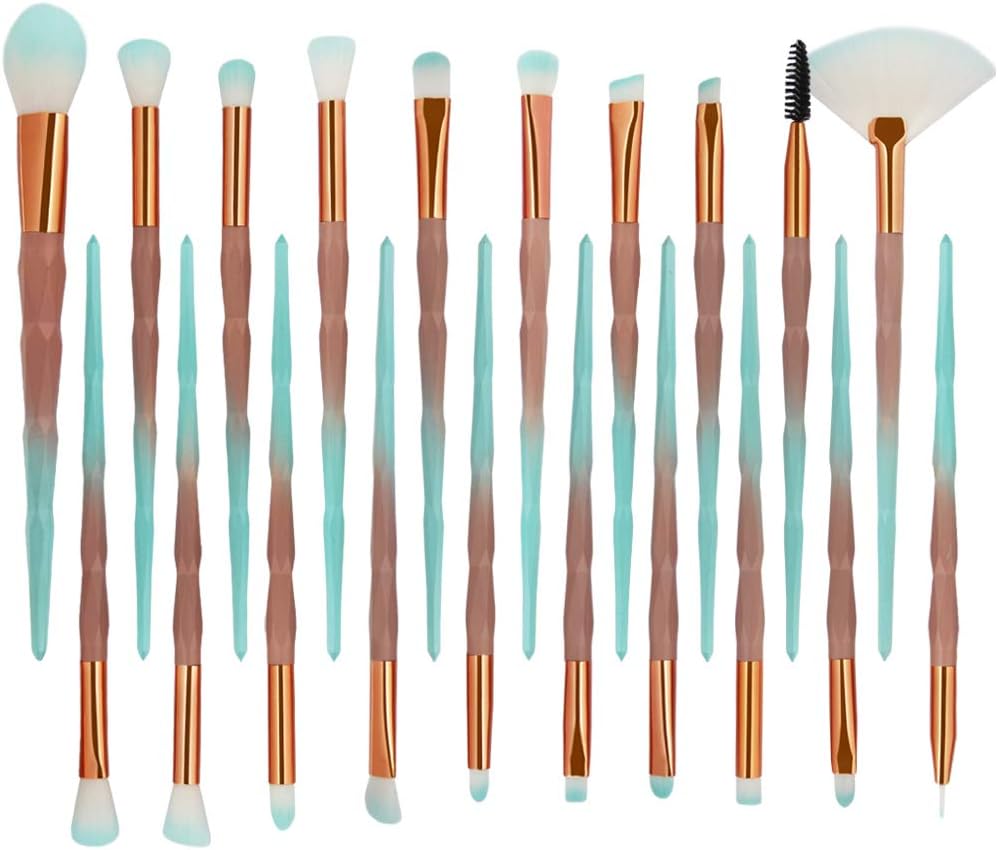 MELADY 20pcs Multi-function Pro Cosmetic Powder Foundation Eye shadow Eyeliner Lip Makeup Brushes Sets (diamond gradient green)