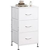 WLIVE Nightstand with 3 Drawers, Fabric Dresser, Organizer Unit, Storage Dresser for Bedroom, Hallway, Entryway, Closets, Sturdy Steel Frame, Wood Top, Easy Pull Handle, White