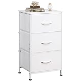 WLIVE Nightstand with 3 Drawers, Fabric Dresser, Organizer Unit, Storage Dresser for Bedroom, Hallway, Entryway, Closets, Sturdy Steel Frame, Wood Top, Easy Pull Handle, White