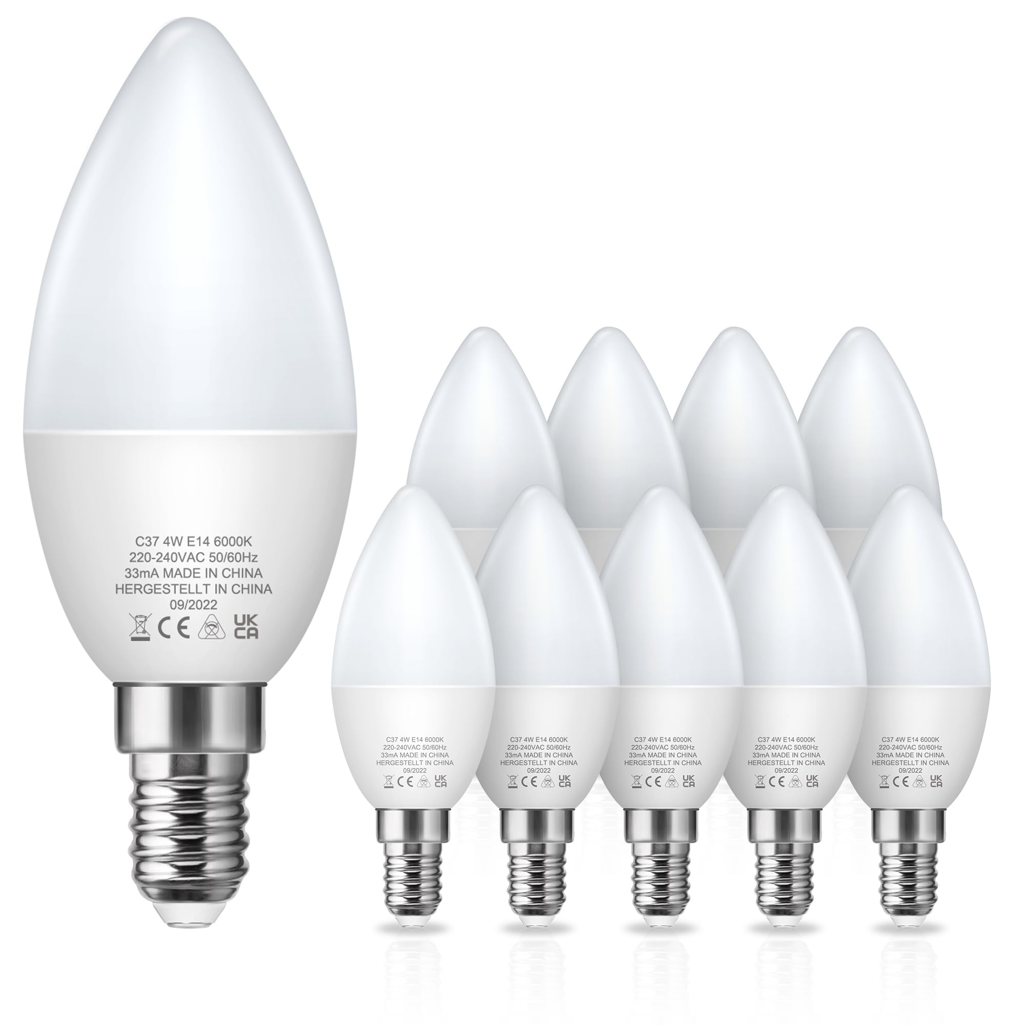 Fulighture E14 LED Light Bulb Cool White [10-Pack], Daylight White 6000K, 4W, 400lm, Small Screw Candle Light Bulbs for Chandeliers, Wall Lamps, Non-Dimmable