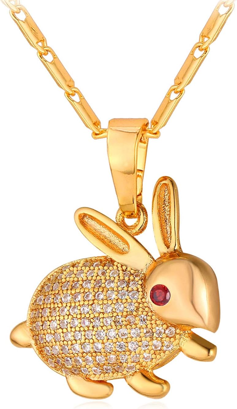 Vintage Rhinestone Inlaid Rabbit Pendant Necklace Platinum Plated Cute
