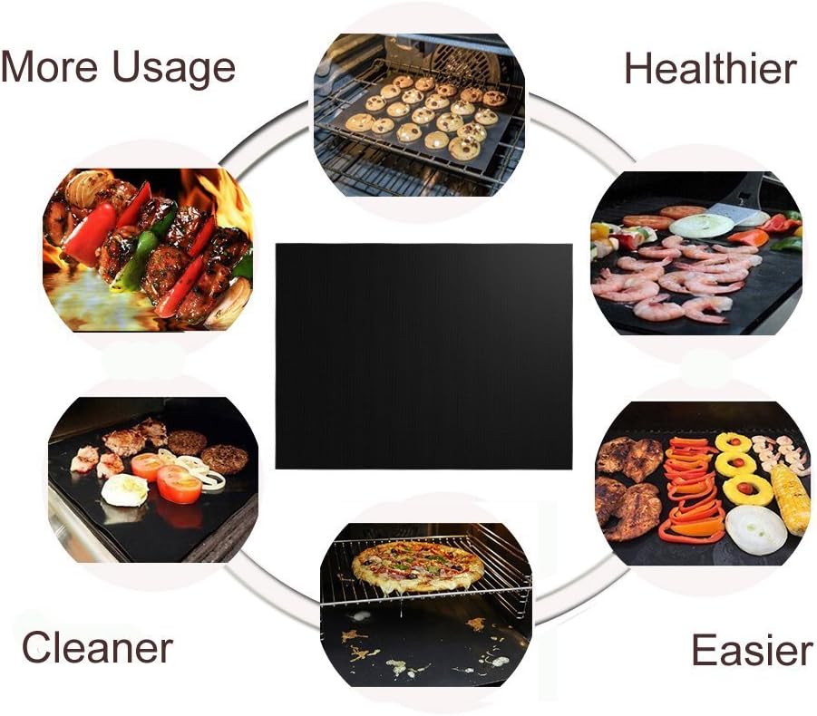 RENOOK Grill Mat Set of 6 - 100% Non-Stick BBQ Grill Mats, Heavy Duty, Reusable, and Easy to Clean - Works on Electric Grill Gas Charcoal BBQ  - 15.75 x 13-Inch, Black: Garden & Outdoor