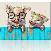 Visual Art Decor Cartoon Animal Canvas Wall Art Funky Pigs Digital Painting Prints with Frame Ready to Hang Modern Picture for Kid