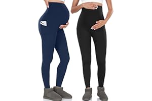 ACTINPUT Maternity Leggings with Pockets for Women 2-Pack, Over The Belly Yoga Pants Soft Workout Active Wear High Waisted