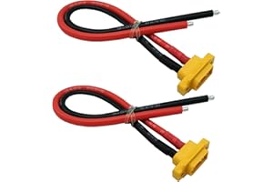 LINSYRC 2Pcs XT60E-M Plug Male Connector XT60 Mountable Pigtail Cable with 20CM 12AWG Cable for RC Lipo Battery FPV Racing Qu
