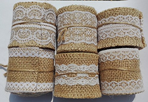 6pcs Wedding Centerpieces Decoration DIY Craft Burlap Ribbon Natural Jute Roll Rustic Festive Party Supplies