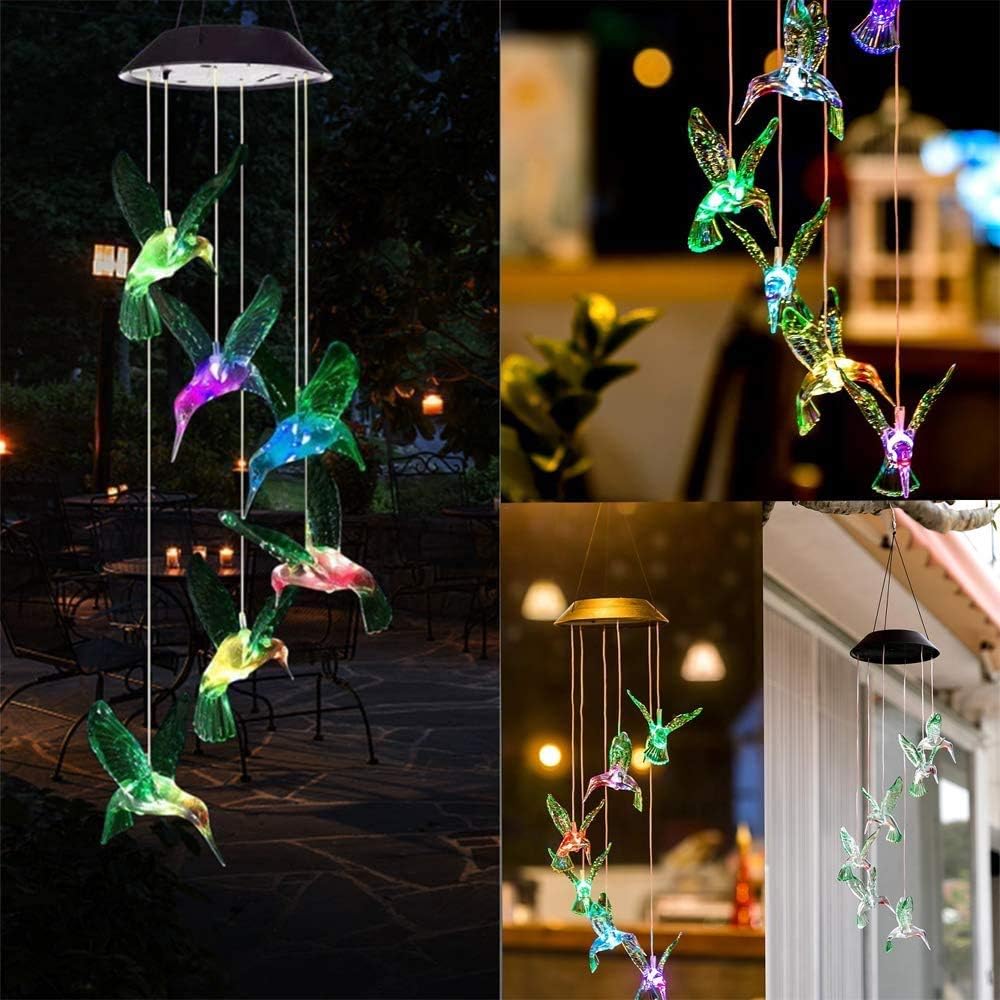 Solar Hummingbird Wind Chimes, Color Changing Mobile LED Solar Wind Chime, Mom/Grandma Birthday Gifts, Outdoor Waterproof Mobile Hanging Solar Lights for Porch, Patio, Yard, Garden Decor : Garden & Outdoor