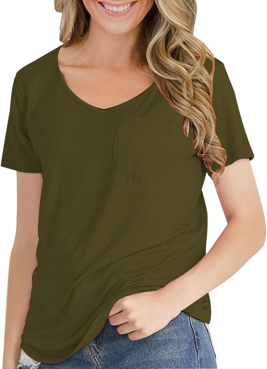 LuFeng Women's Casual V Neck T-Shirt Long Sleeve Short Sleeve High Low Tunic Loose Blouse Tops with Pocket