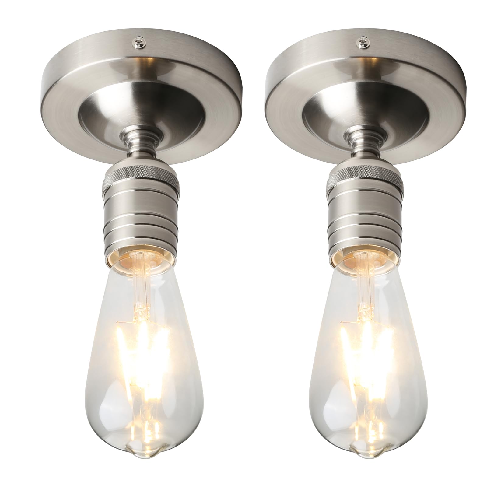 JIMUBEAM Set of 2 Vintage Brushed Ceiling Pendant Light Fitting, Industrial Mini Close to Ceiling Lights, E27 Semi-Flush Mount Hanging Lamp Fixture for Corridor, Living Room, Cloakroom, and Hallway