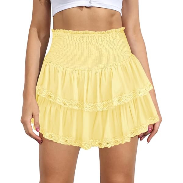 Amazon.com: FEOYA Women Boho Ruffle Short Tiered High Waist