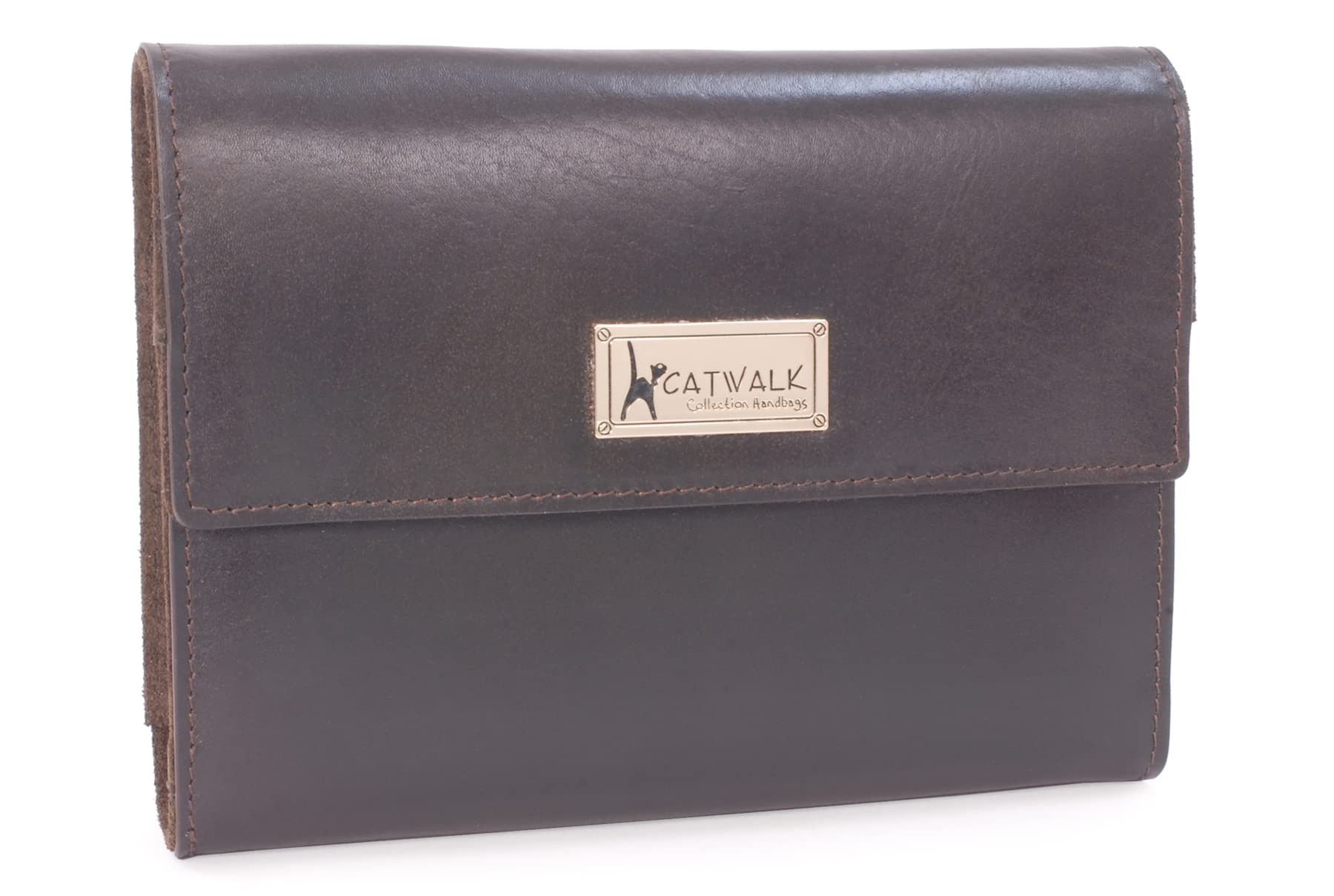 Catwalk Collection Handbags - Ladies Jewellery Roll - Travel Jewelry Organiser Case - Smooth Leather and Suede - Gift Boxed - Chanelle - Brown