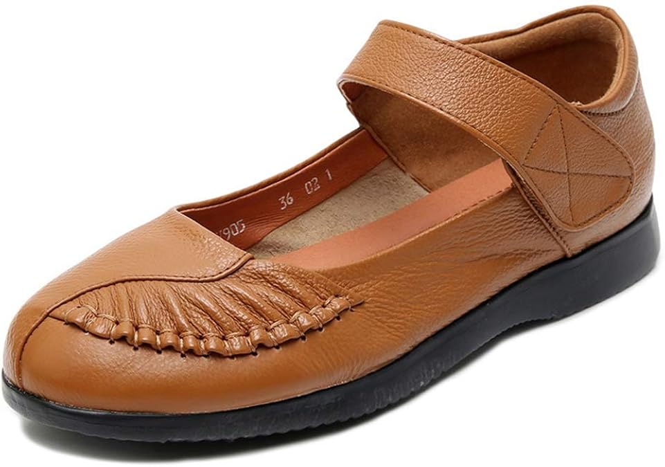 Amazon.com | GCOCO Women's Casual Comfort Genuine Leather Loafer Round Toe Mary Jane Shoes Soft 