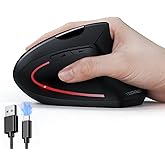 TECKNET Ergonomic Mouse, Rechargeable Vertical Ergo Mouse Wireless, Silent 2.4GHz 6 Buttons Optical Carpal Tunnel Mouse, 5 Ad
