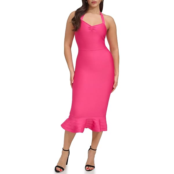 SIENA WOMEN’S BANDAGE KNIT HALTER NECKLINE MIDI DRESS,...