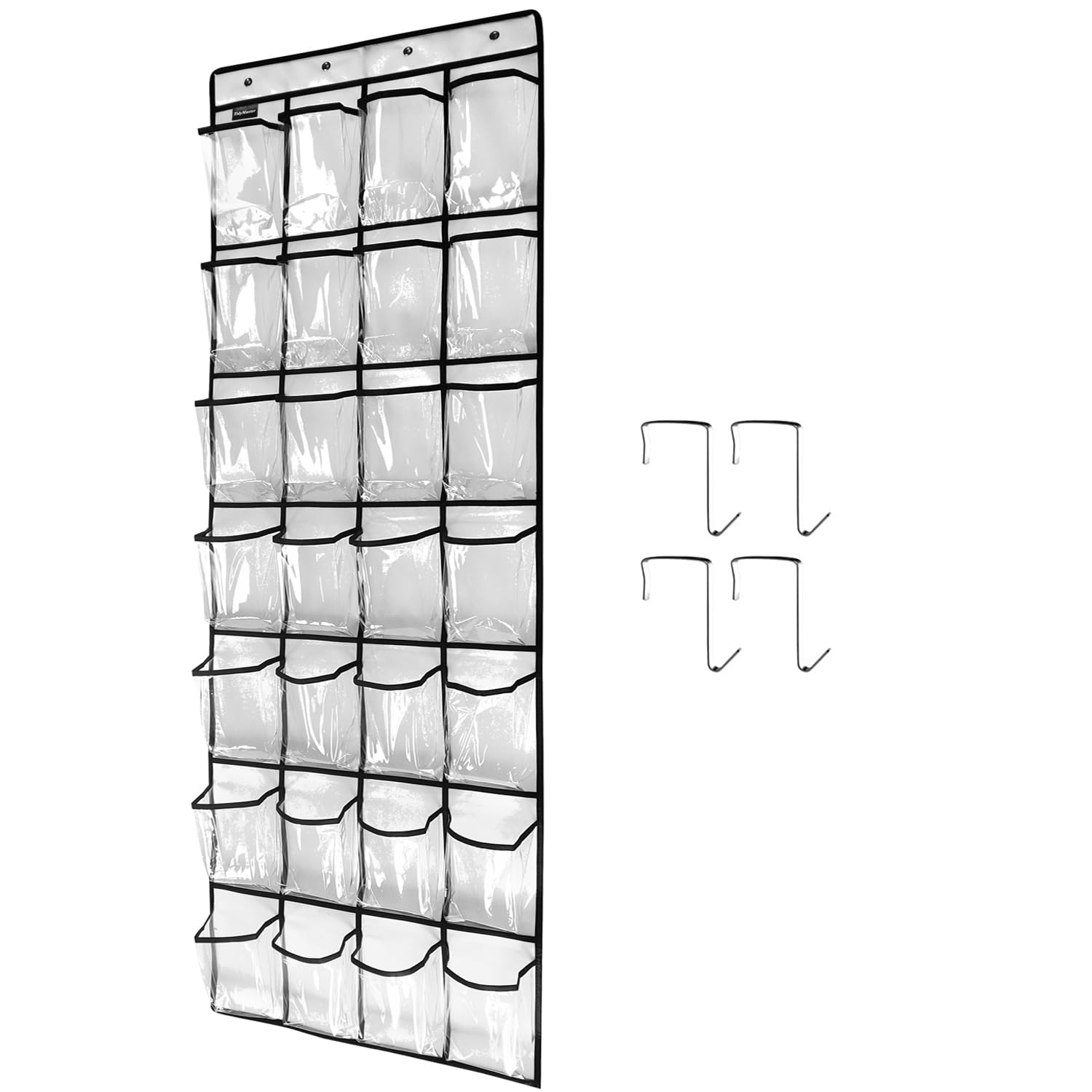 Photo 1 of TidyMaster 28 Large 1 Pack Transparent Pockets Over The Door Shoe Organizer Sturdy Hanging Shoe Rack for Door Closet Sneakers or Accessories, 4 hooks?White?