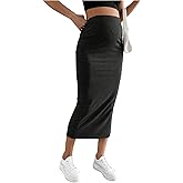 SHENHE Women's Maternity Skirt Adjustable Rib Knit High Waist Split Pencil Long Skirt
