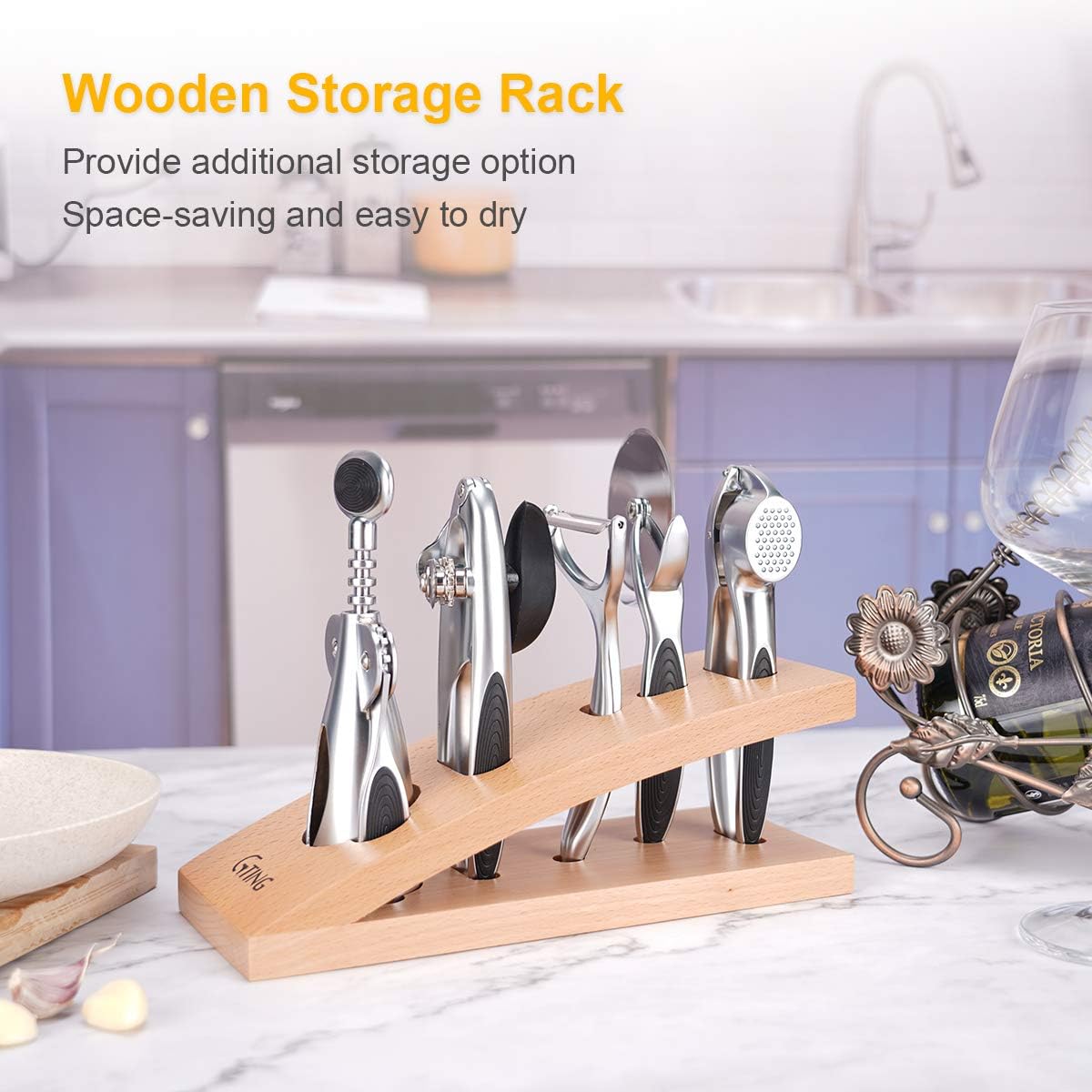 Kitchen Utensil Set, G-TING 6 Pieces Zinc Alloy Gadget Set Essentials Kitchen Tool Set with Soft Touch Black Handles Holder Kitchen Tools Kitchen Accessories Household Kitchenware Easy to Clean: Kitchen & Dining