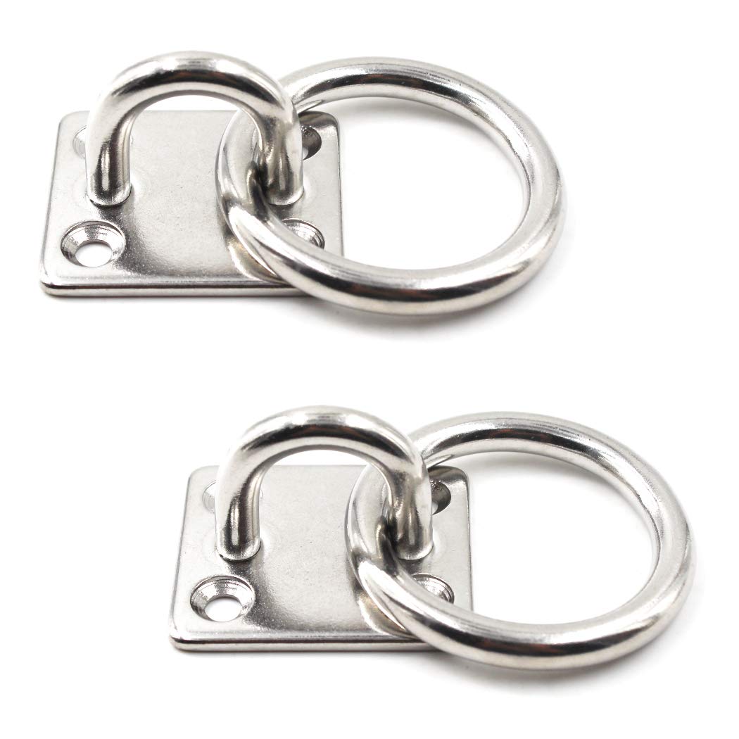 SeeRaphee 304 Stainless Steel Square Eye Pad Plate with Ring 5/16" 8mm Anchor Mount Great for Yoga Swings Hammocks/Boat Rigging/Marine Deck Hardware/Suspension Training Straps (2PCS)