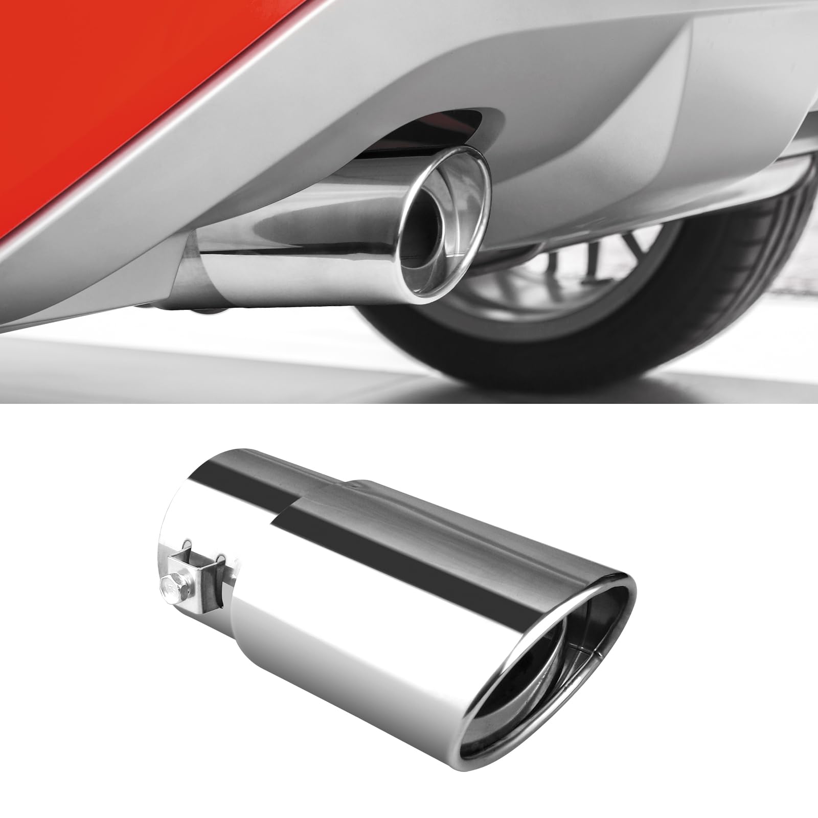 Photo 1 of Universal Chrome Exhaust Tip, 1.5"–2.1" Inlet, Stainless Steel, Adjustable Car Muffler Decorative Tip, Fits Pipes with 1.5–2.1" Diameter, 2.24" Outlet, 5.76" Long, Straight Pipe Kit