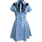 MARSVOVO Button Down Dress for Women Short Sleeve Flowy Swing Western Cowgirl Plus Size Summer Dress for Women