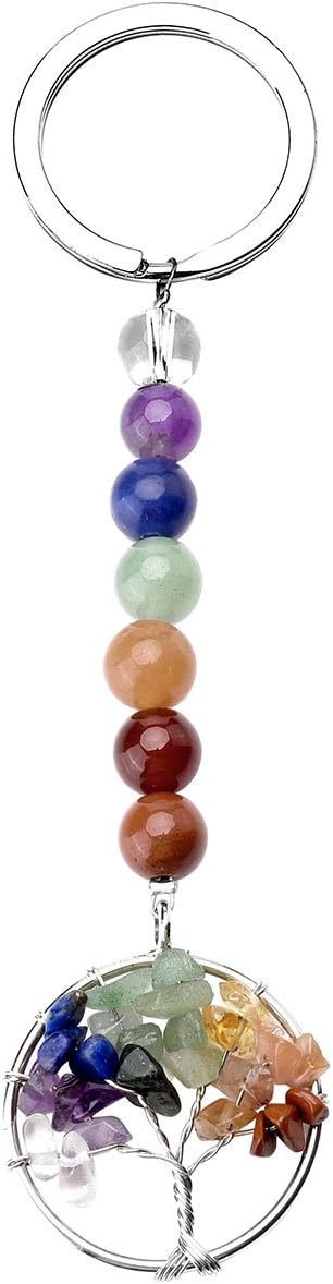 Jovivi 7 Chakra Healing Crystal Tree of Life Keyring Women Tumbled Stone Chakra crystals Key ring Car Keychain for Women Girls Tree of life Gifts