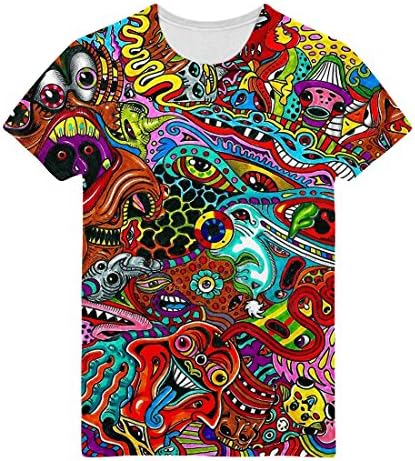 Cottonsyria Men's Psychedelic T-shirts Digital Print Tees Colorful Cartoon Tops (Large)