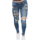 Women's Jeans Butt Lift Comfy Stretchy Ripped Skinny Mid Waist Destroyed Denim Pants (Pack of 2)