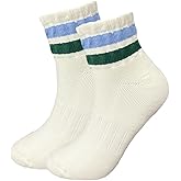 PLZSITDOWN Women Striped Retro Novelty Crew Socks Sporty Thick Cotton Quarter Tube Socks
