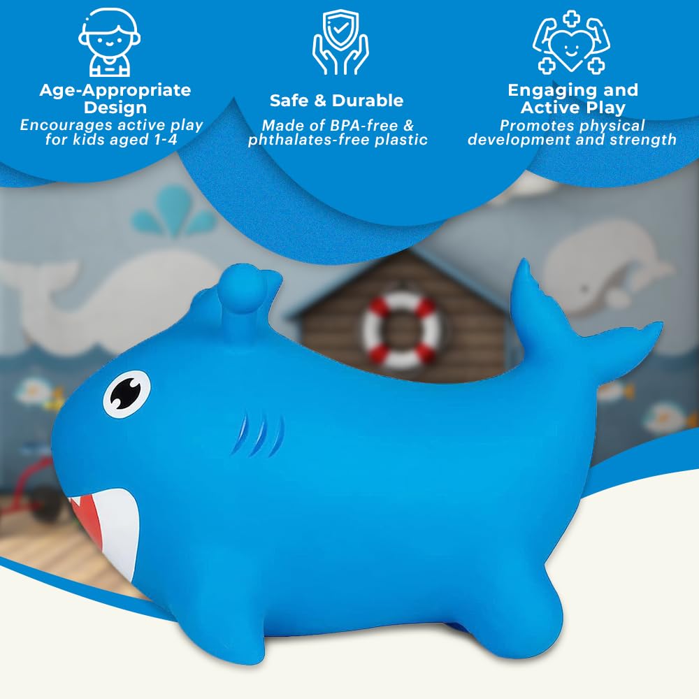 Blue Shark Bounce & Ride-on Inflatable Hopper Toddler Toy with Pump