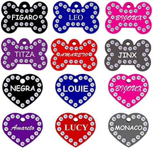 CNATTAGS Swarovski Crystals Heart Shape Pet ID Tags Premium Aluminum Engraved (Heart Silver)