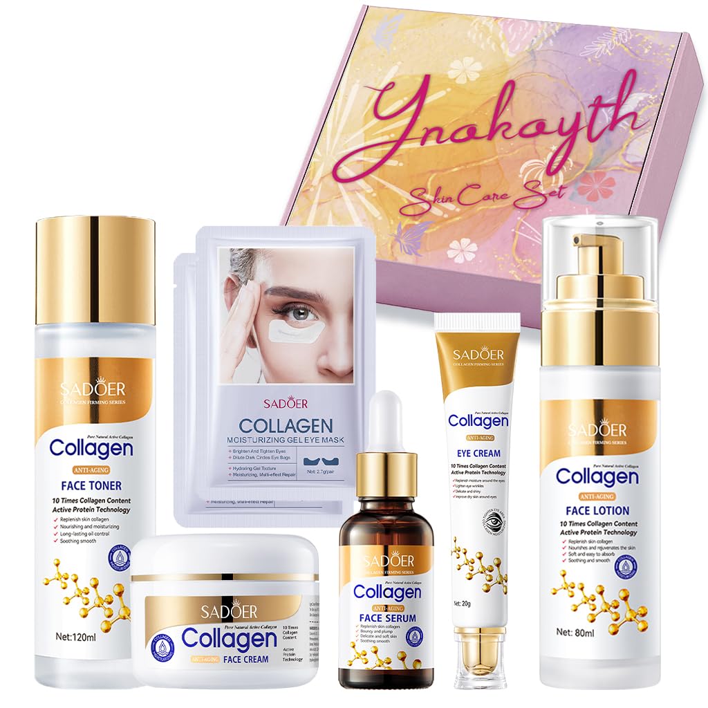 Skin Care Sets & Kits,Skincare Set for Women & Teenage Girls with Rose Extracts-Face Cream,Essence,Toner,Cleanser,Eye Cream,Mask,Pamper Gifts For Women(Collagen) — image 1