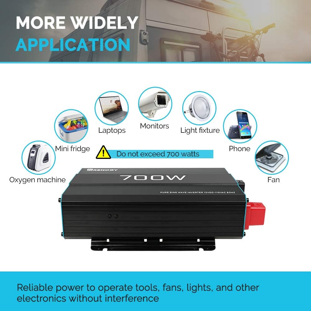 Renogy 700W 12V Pure Sine Wave off GRID Solar Home Use Inverter 700 Watt 12 Volt Battery Power Inverter