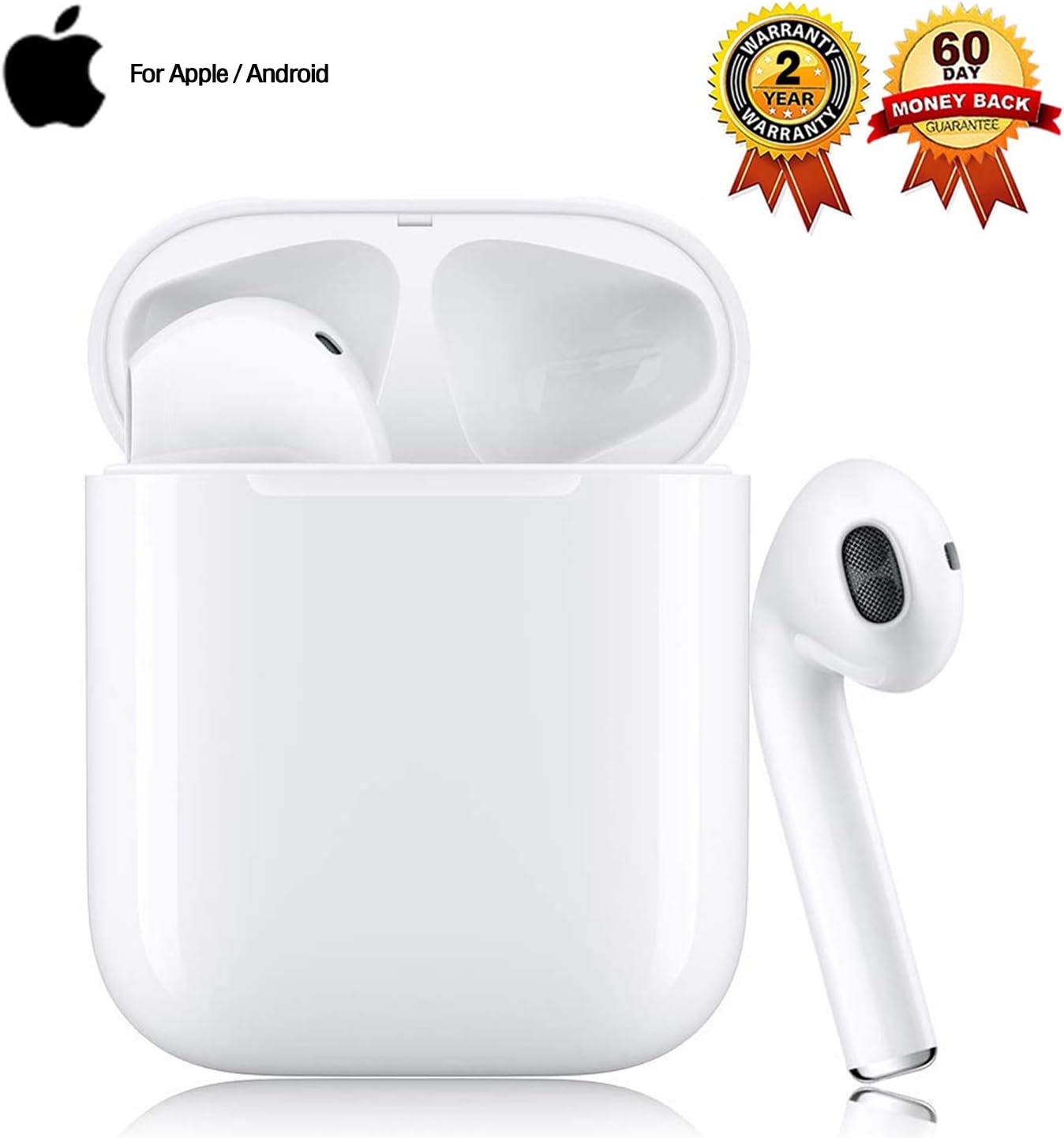 Wireless Earbuds Bluetooth Earbud Bluetooth Headphones【24Hrs Charging Case】 3D Stereo IPX5 Waterproof Pop-ups Auto Pairing Fast Charging for Earphones Samsung Apple Airpods (White)