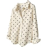 SweatyRocks Women's Heart Striped Button Down Shirt Dressy Collared Blouse | Long Sleeve Casual Office Work Shirt, Graphic Print Striped Button Down Shirts, Summer Fall Clothes