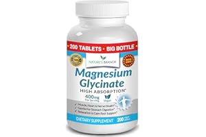 NATURE'S BRANCH Magnesium Glycinate 400 mg - 200 Tablets - High Absorption, Non Buffered Bisglycinate Mag Supplement for Sleep, Leg Cramps, Heart, Ease Muscles, Calm Headaches for Women and Men, Non Powder Capsules