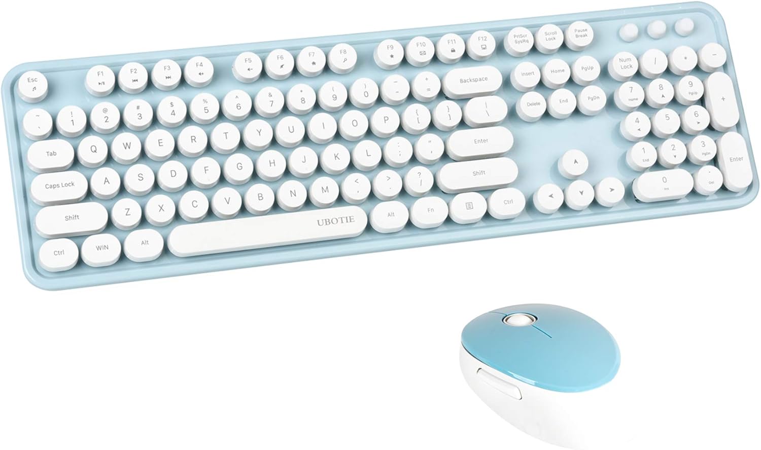 UBOTIE Colorful Computer Wireless Keyboard Mouse Combos, Typewriter Flexible Keys Office Full-Sized Keyboard, 2.4GHz Dropout-Free Connection and Optical Mouse (Blue-White): Computers & Accessories