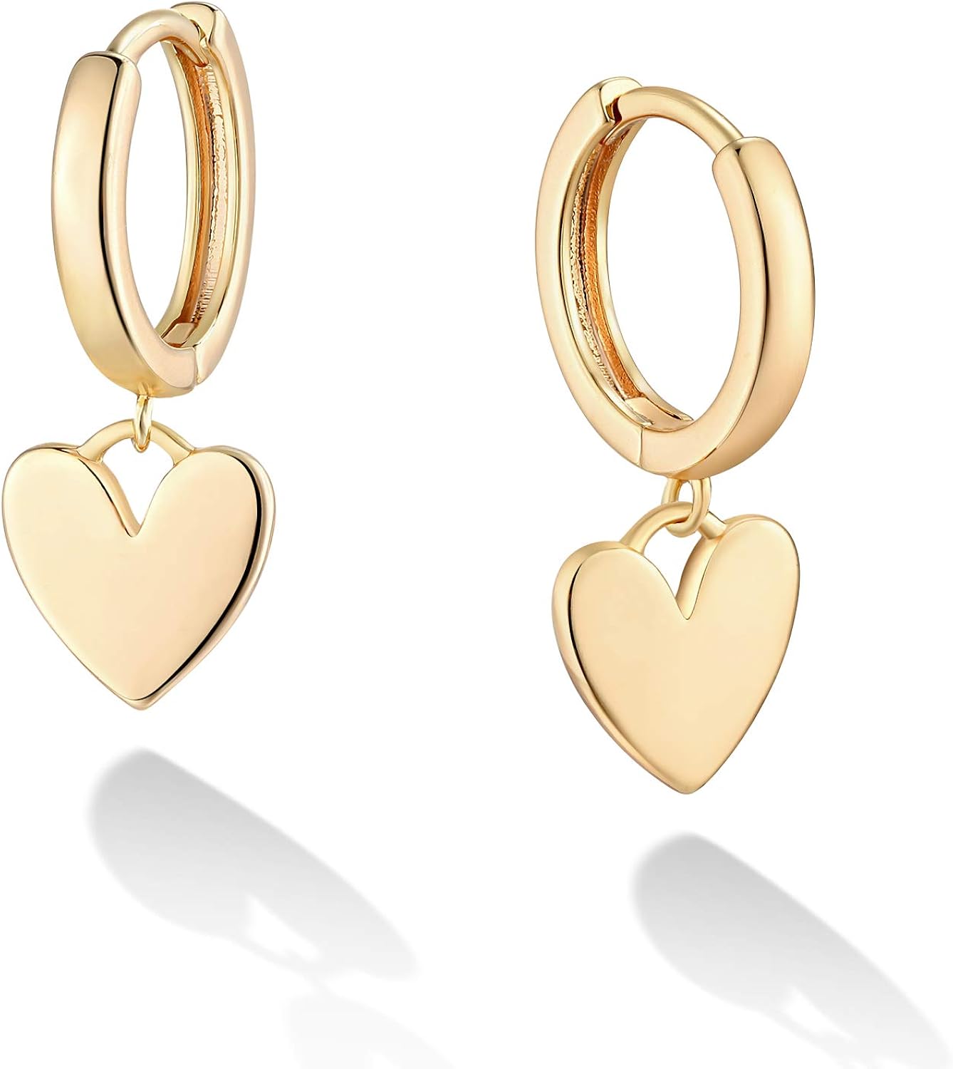 14K Gold Plated Dainty Dangle Hoop Earrings for Women Heart Pendant