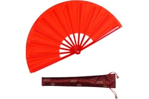 HONSHEN Dance Folding Hand Fan-Red Large Chinese Kung Fu Tai Chi Polycarbonate Hand Held Folding Fans for Men/Women With a Fabric Case for Protection 13inch (Hand Fan red)