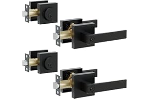 HIDALIFE Front Door Lock Set,Keyed Alike Heavy Duty Exterior Door Lock Set,Entry Door Handle and Single Cylinder Deadbolt Combo for Office and Home Security, Reversible for Right and Left Side, 2 Pack
