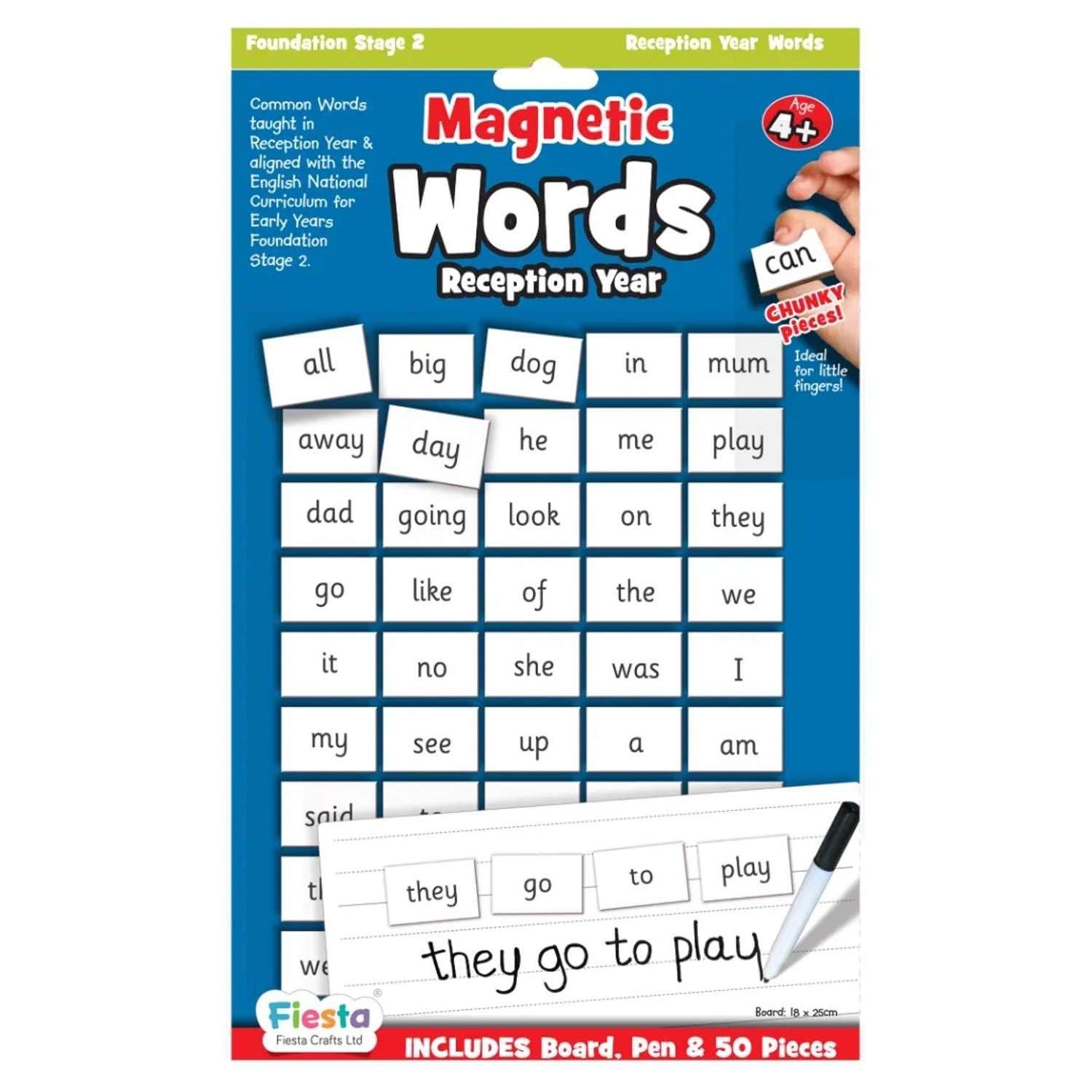 Magnetic Words for Reception Year by Fiesta Crafts - First 50 Words in Reception Year - Includes Magnetic Board for Copying Letters Writing & To Use the Words - Educational Learning Resource. Age 4+ — image 1