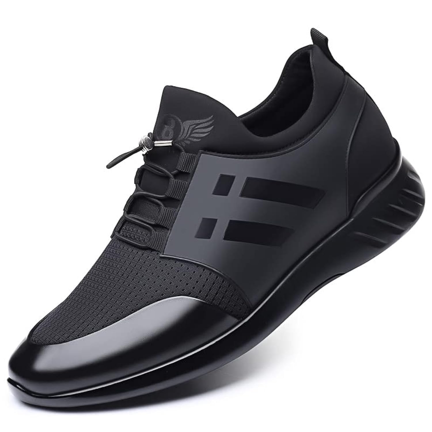 Photo 1 of Recyphi Men's Invisible Height Increasing Elevator Leather Shoes Mesh Slip On Sneakers Hidden Heel Trainers 2.36 Inches Taller, 2.36'' Taller-black