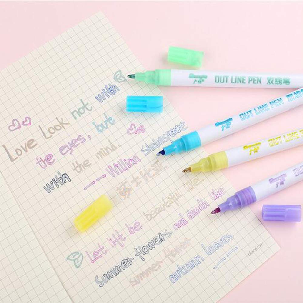 Stylo Contour Double Ligne, SouthStar 8pcs Stylo de Couleur à Deux Lignes Stylos de Surligneur de Marqueurs Métalliques pour La Fabrication de Cartes-Cadeaux, Peinture de Roche D\'art