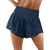 Fisoew Womens Running Shorts Workout Elastic High Waisted Loose Fit 2 in 1 Gym Yoga Biker Shorts Navy