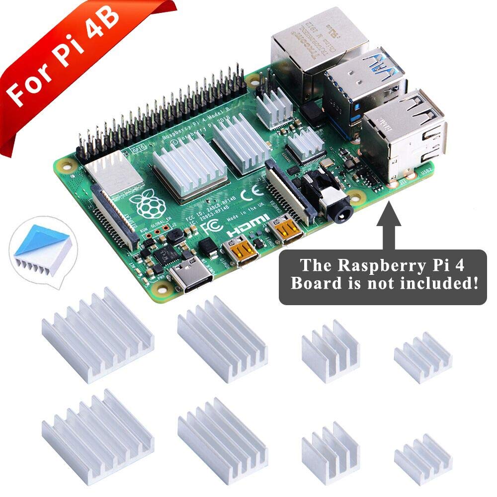 GeeekPi 8PCS Heatsinks For Raspberry Pi 4 Model B, Aluminum Heatsinks with Thermal Conductive Adhesive Tape