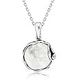 925 Sterling Silver Natural Moonstone Necklace - 14mm White Iridescent Round Gemstone Pendant, June Gemini Birthstone Birthday Present - Unique Handmade Artisan Jewelry, Vintage Style Gift for Women
